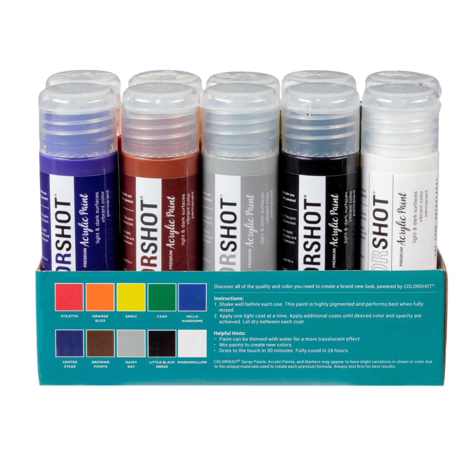 Premium Acrylic Paint Rainbow Satin 10 Pack COLORSHOT