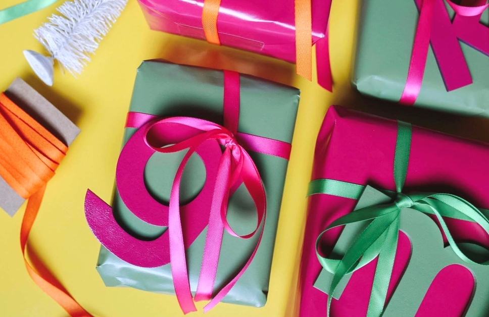 Monogram custom gift wrap in various colors