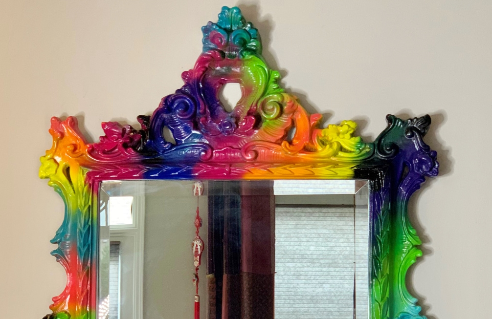 Spray Painted Rainbow Mirror Makeover