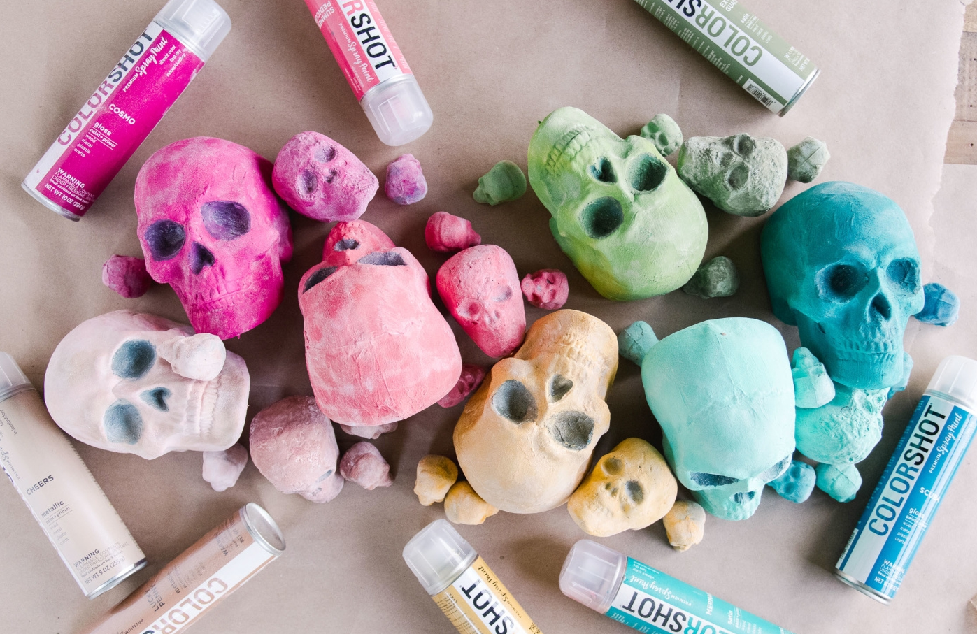Colorful Skulls with DIY Flocking Powder and Spray Paint