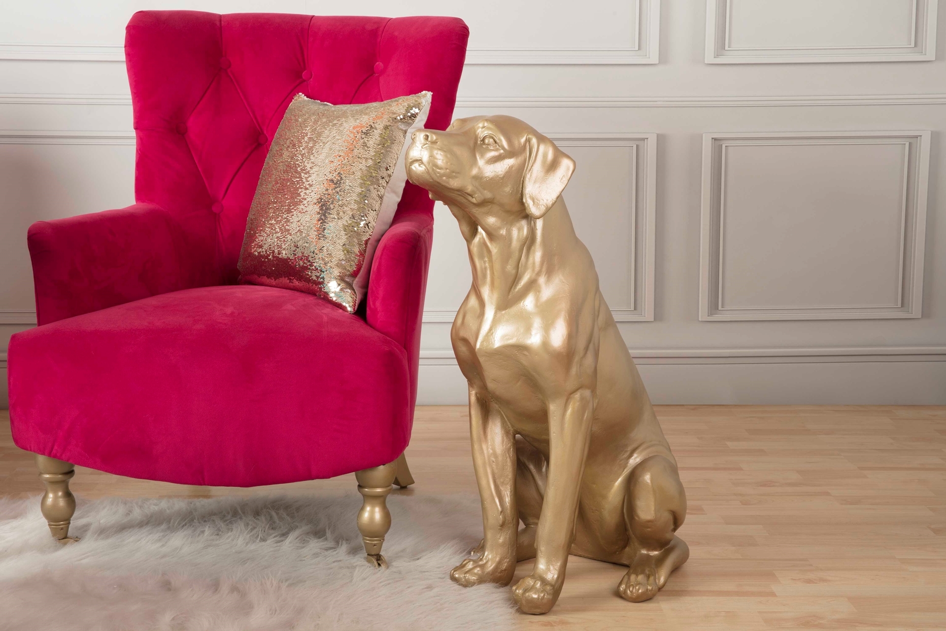 Gold Dog Statue with Metallic Spray Paint