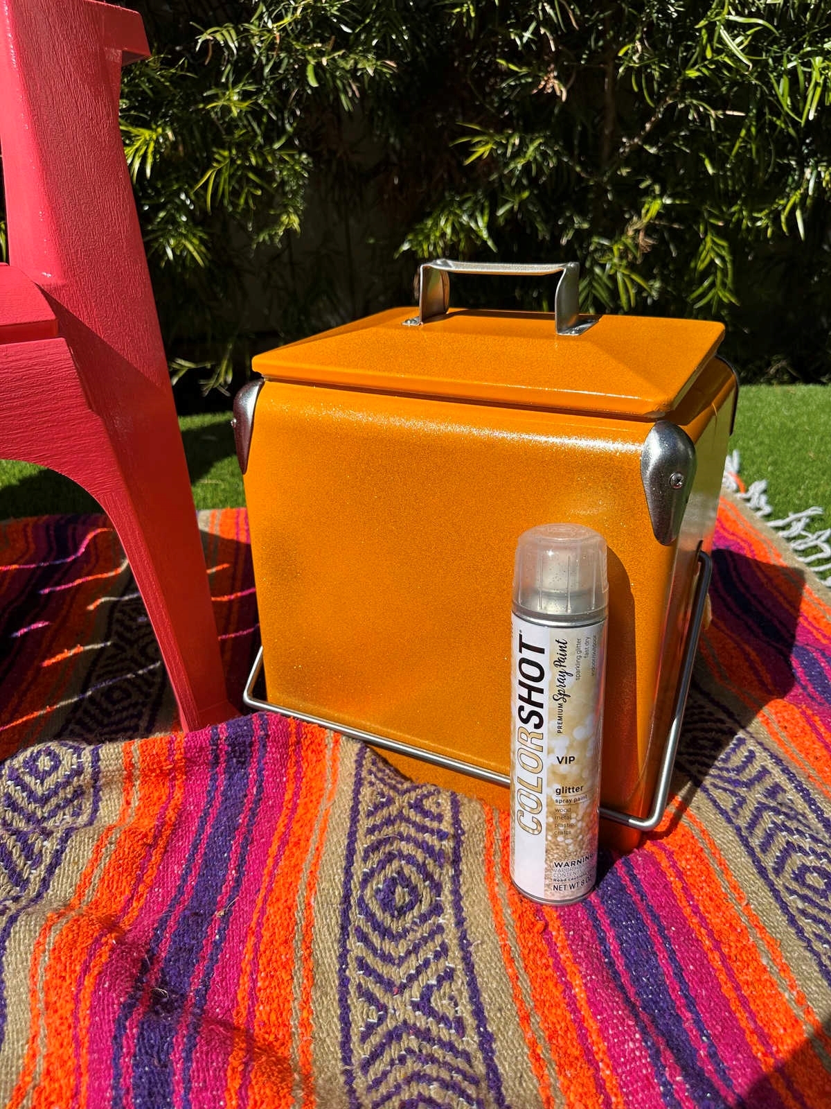 Beach Cooler Upcycle with Glitter Spray Paint