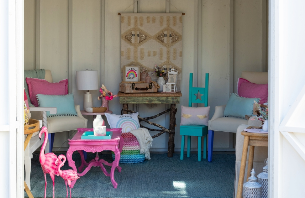 Spray Painted She Shed Furniture Makeover