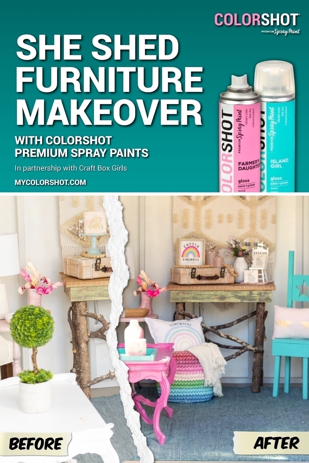 Spray Painted She Shed Furniture Makeover
